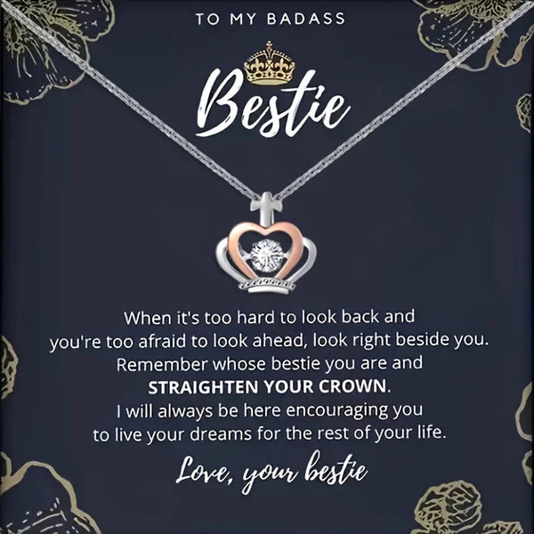 Crown Heart Bestie Necklace & Preserved Rose Gift Set