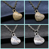 "Brother & Sister" Heart Pendant Necklace Set