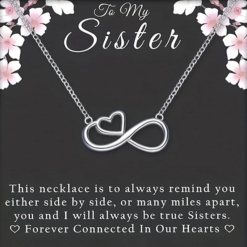 Sister Infinity Heart Necklace & Preserved Rose Gift Set