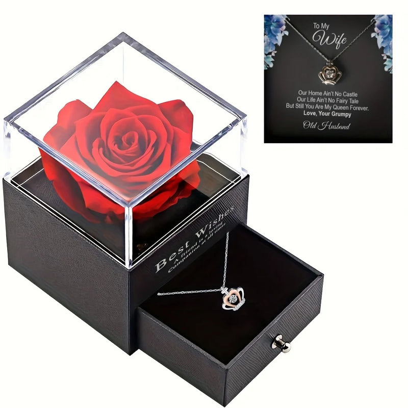 Queen of My Heart Necklace & Preserved Rose Gift Set