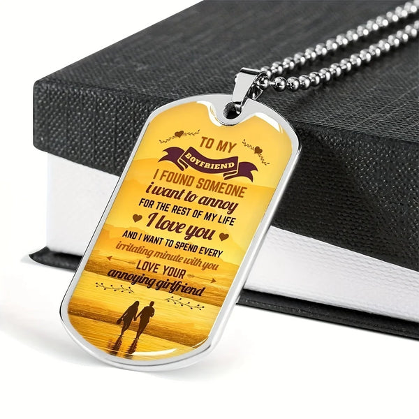 "To My Boyfriend" Playful Love Dog Tag Necklace