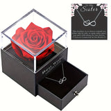 Sister Infinity Heart Necklace & Preserved Rose Gift Set