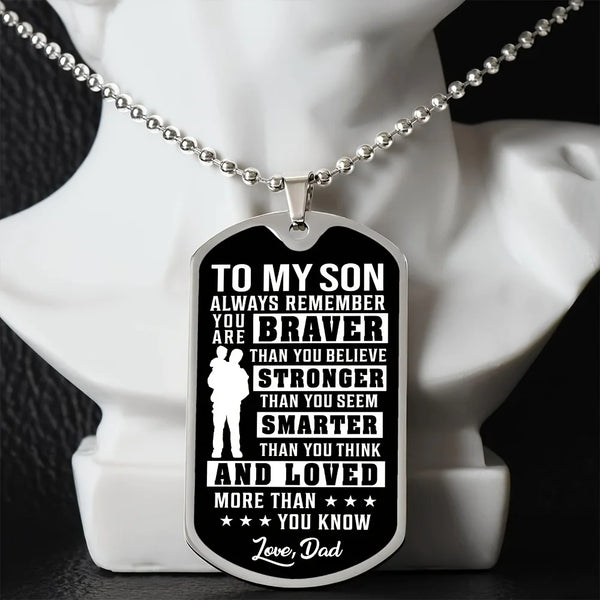 "To My Son" Bravery Dog Tag Necklace