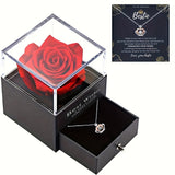 Crown Heart Bestie Necklace & Preserved Rose Gift Set