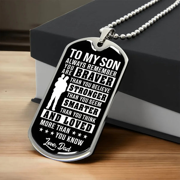 "To My Son" Bravery Dog Tag Necklace