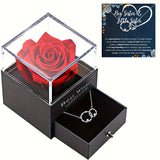 Big Sister & Little Sister Interlocking Circle Necklace & Preserved Rose Gift Set