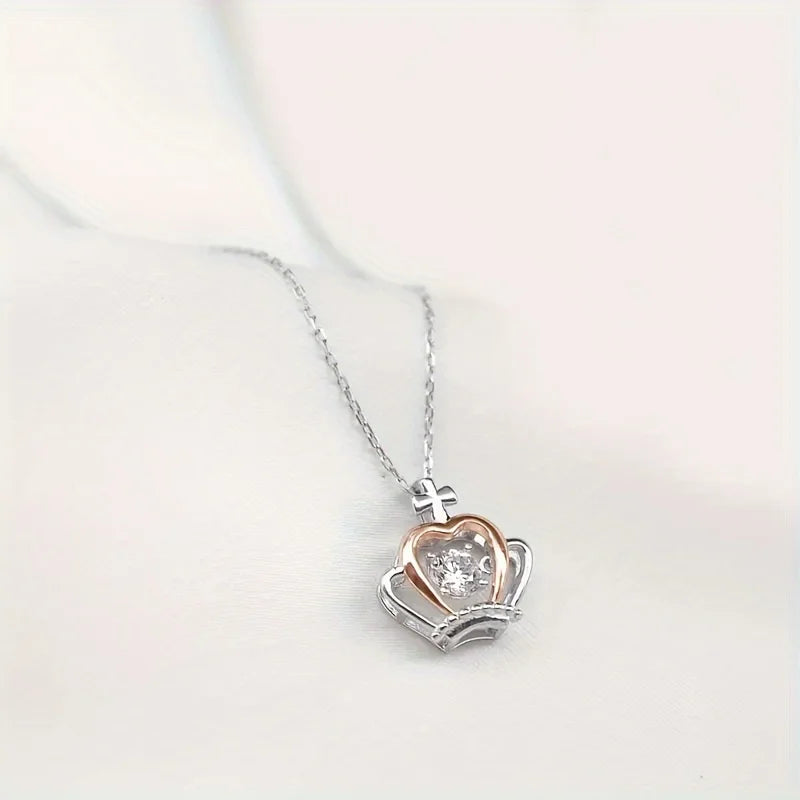 Crown Heart Bestie Necklace & Preserved Rose Gift Set