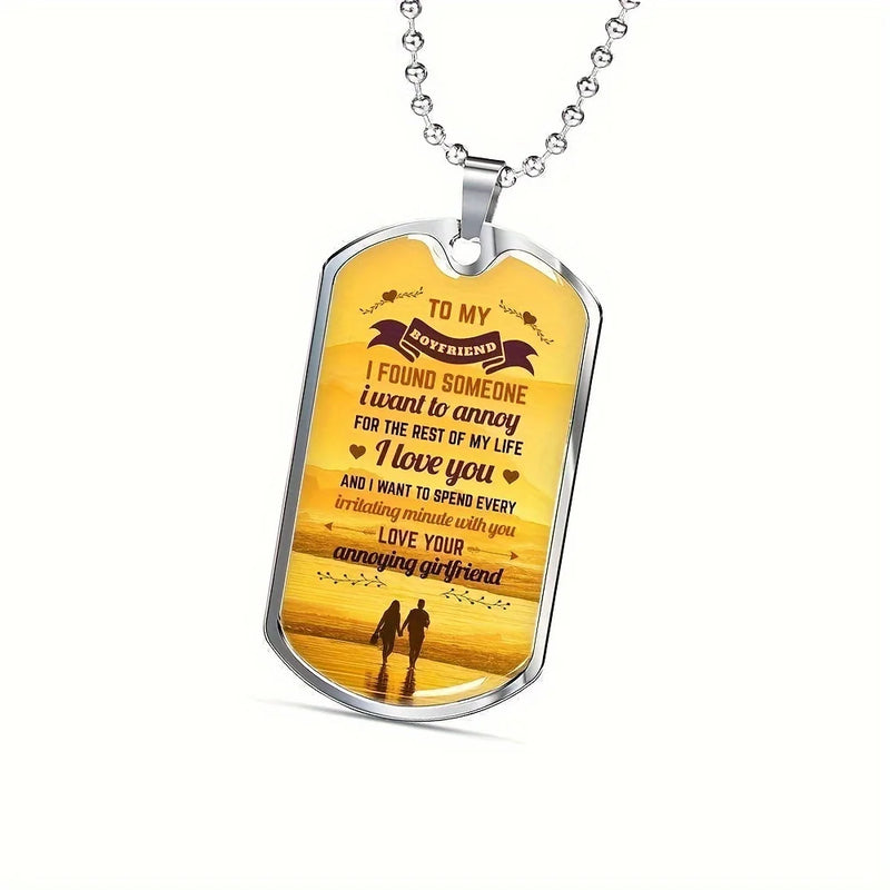 "To My Boyfriend" Playful Love Dog Tag Necklace