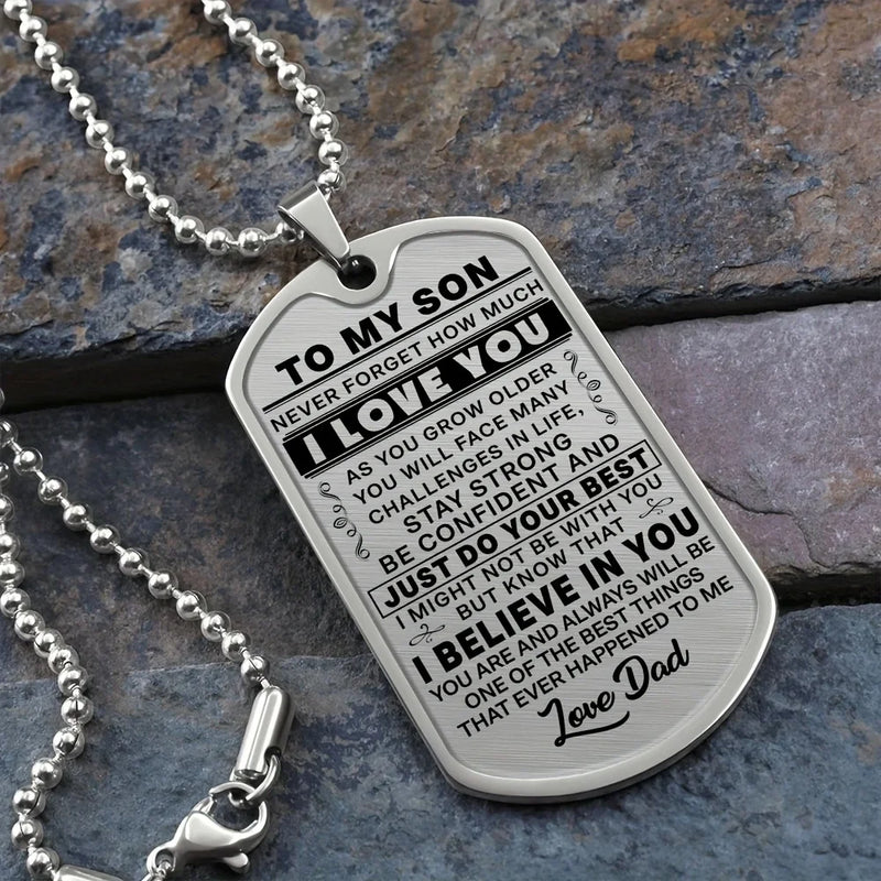 "To My Son" Inspirational Dog Tag Necklace