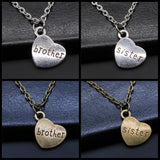 "Brother & Sister" Heart Pendant Necklace Set