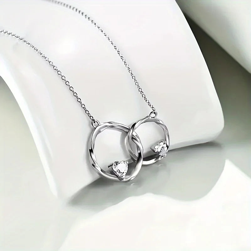 Big Sister & Little Sister Interlocking Circle Necklace & Preserved Rose Gift Set