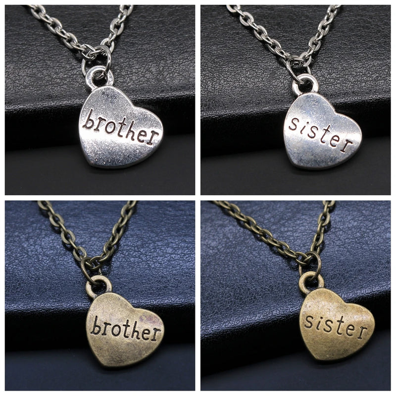 "Brother & Sister" Heart Pendant Necklace Set