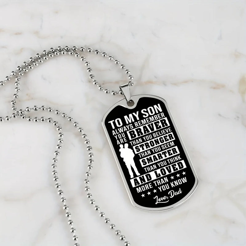 "To My Son" Bravery Dog Tag Necklace