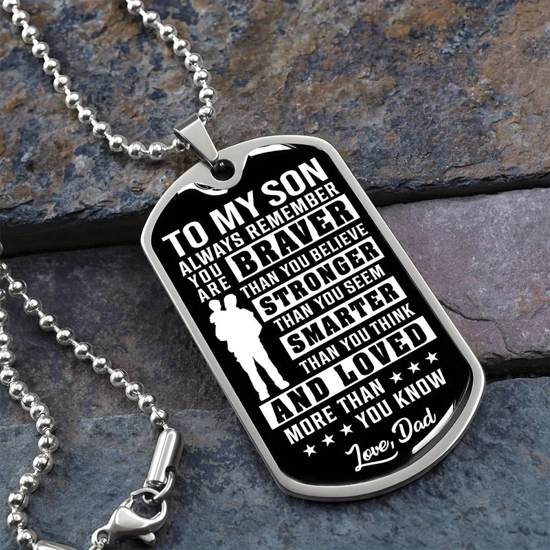 "To My Son" Bravery Dog Tag Necklace